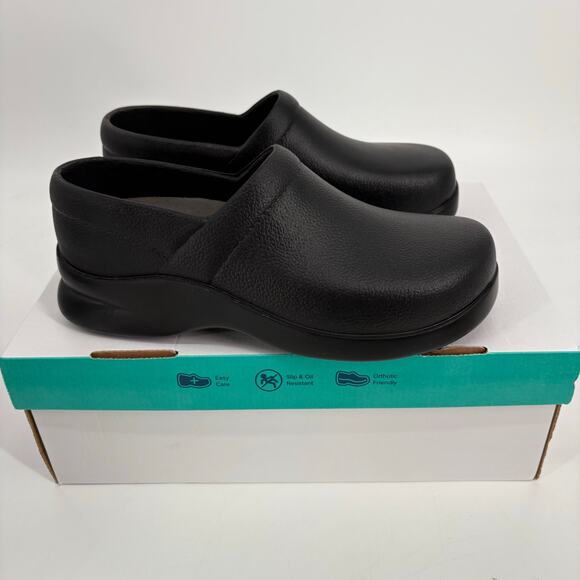 Klogs Black Slip On Leather Clogs Nursing Non Slip Size 8 - Picture 1 of 8
